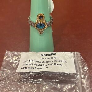 The Cora Ring: Greek Goddess Blue Zircon Ring with Gold and Rhodium Accents
